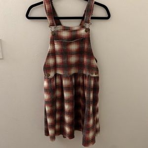 2000's Le Chateau plaid overall mini dress